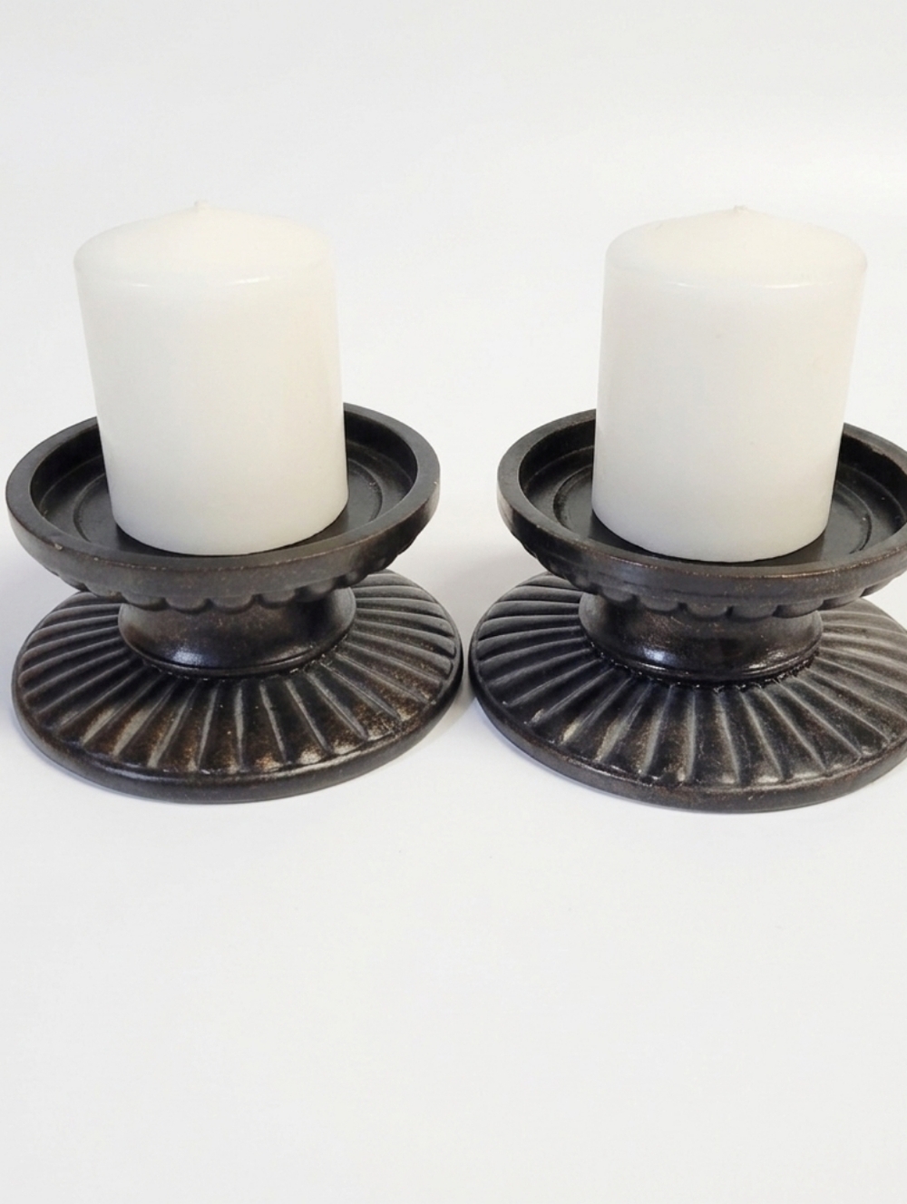 Vintage Low Pillar Candleholders Set Of 2